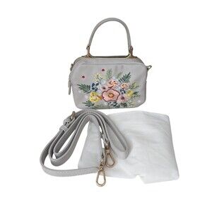 Urban Expressions Satchel White Embroidered Flowers Purse Adj, Strap, Handles